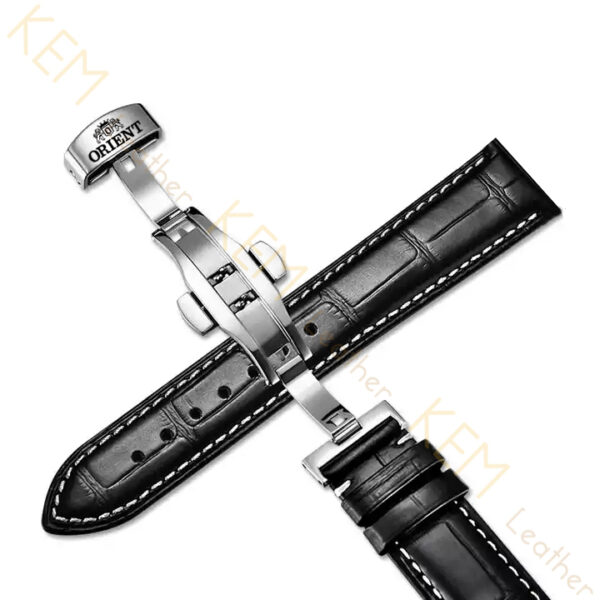 Dây Đồng Hồ Da Cá Sấu ORIENT Màu Đen Chỉ Trắng CST08 - Chất Liệu Da Cá Sấu Cao Cấp Tương Thích Tất Cả Các Phiên Bản Đồng Hồ ORIENT