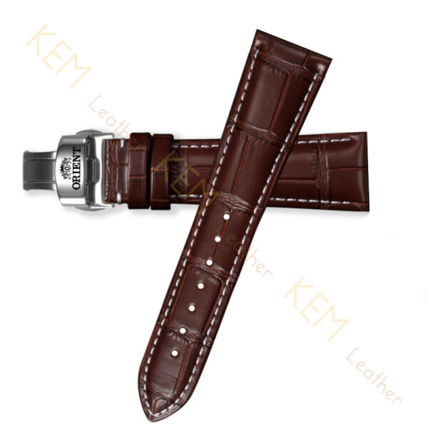 Dây Đồng Hồ Da Cá Sấu ORIENT Màu Nâu Chỉ Trắng CST09 - Chất Liệu Da Cá Sấu Cao Cấp Tương Thích Tất Cả Các Phiên Bản Đồng Hồ ORIENT